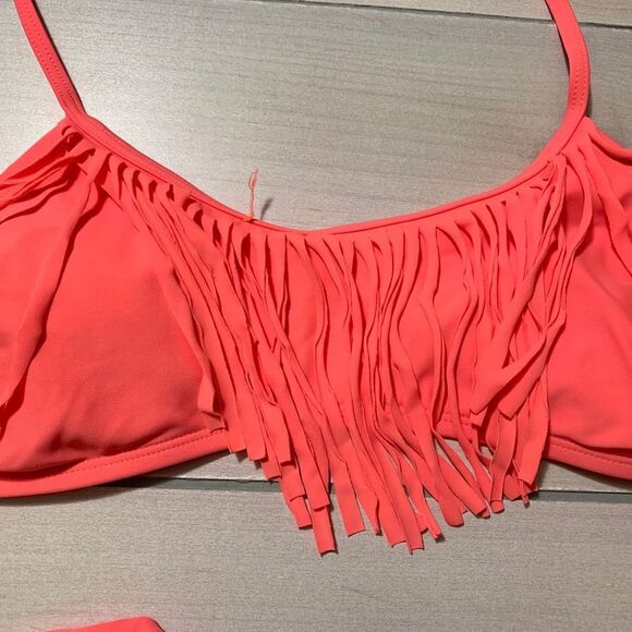 womens S xhileration bikini top coral fringe - Picture 2 of 5